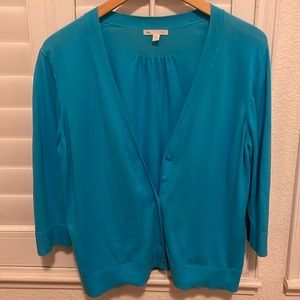 GAP 100% fine gauge cotton v-neck button-front cardigan sweater,XL,turquoise